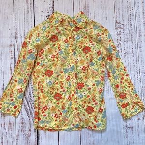 Odille Anthropologie Yellow Floral Button Down Spring Blouse Size 2